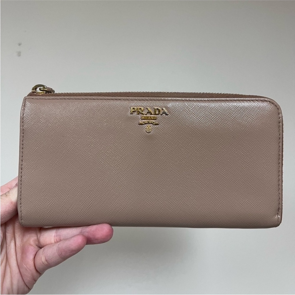 Prada Beige Leather Zip Wallet